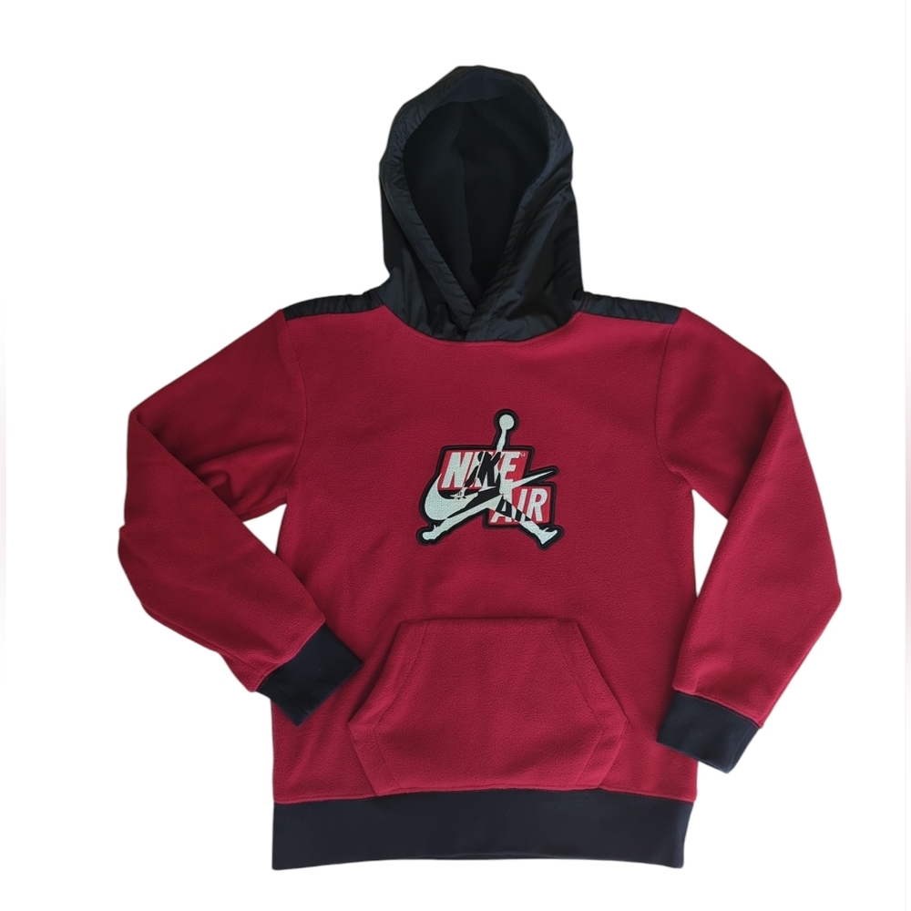 Jordan Nike Air Fleece Pullover Basketball Hoodie Youth LARGE Red Black